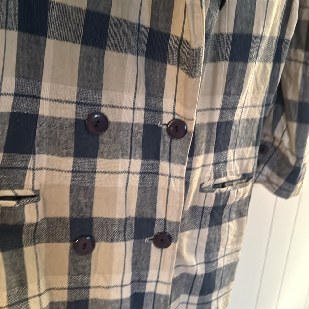 Vintage! San Moire Long Plaid Blazer Size L - Picture 7 of 13